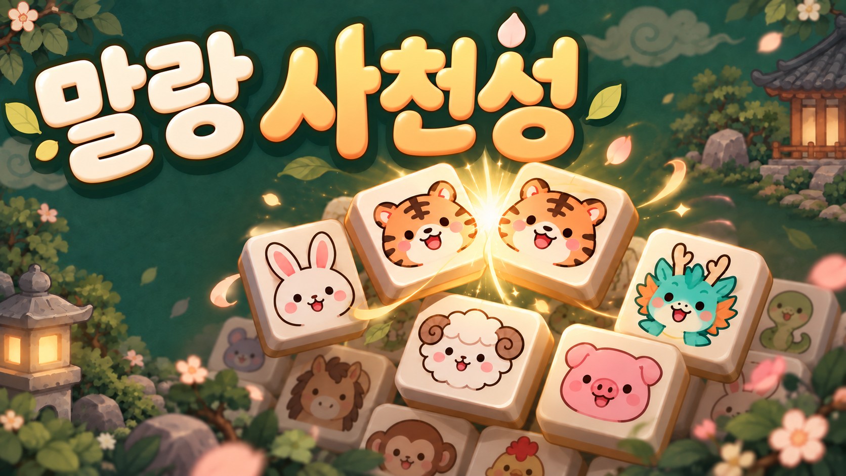 호랑이 한 쌍이 맞으며 빛나는 말랑 사천성 홍보 이미지